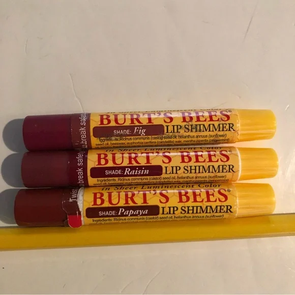 BURT’S BEES Bundle of 3 Unopened Lip Shimmer LIP BALM - Picture 1 of 8